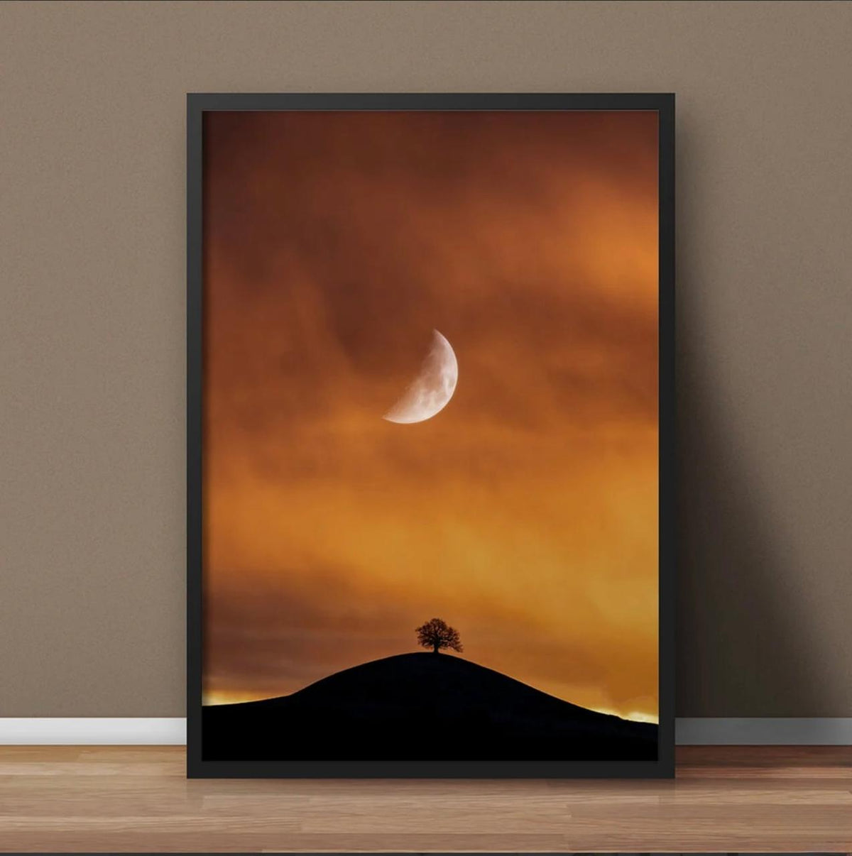 Crescent Moon Landscape Canvas Wall Art