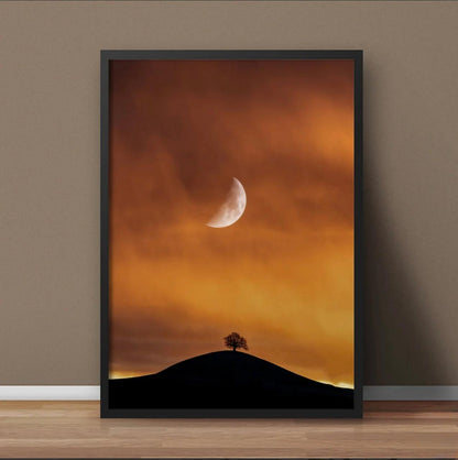 Crescent Moon Landscape Canvas Wall Art