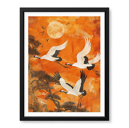 Golden Crane Birds Canvas Wall Art